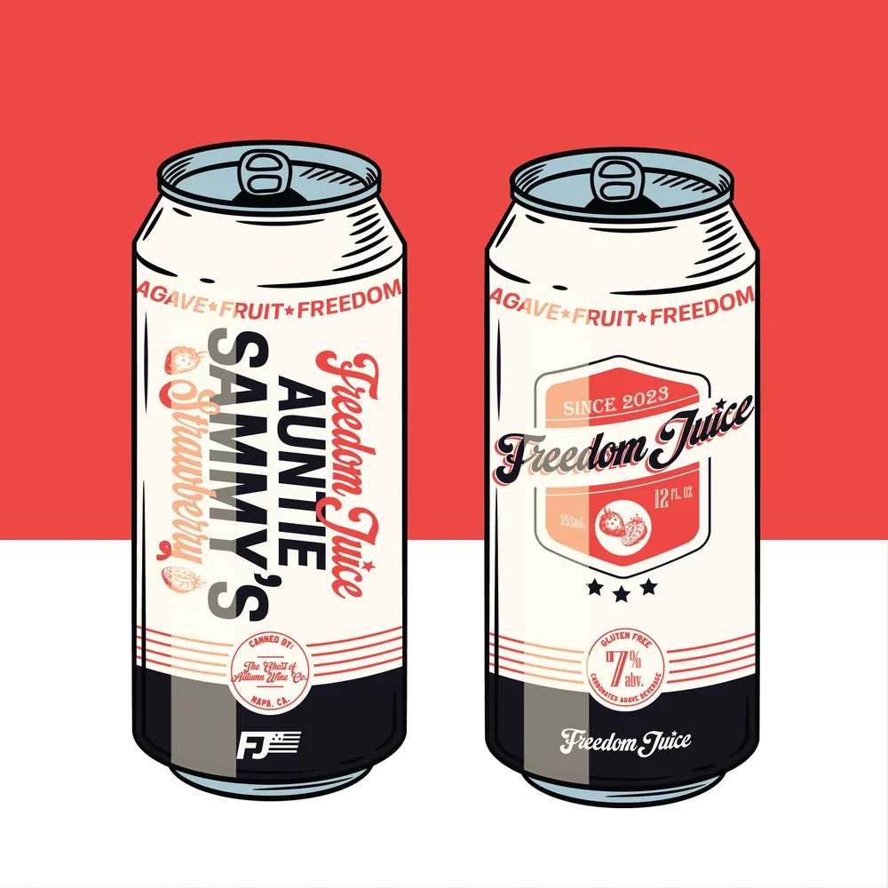 Auntie Sammy's Strawberry by Freedom Juice — front and back of the 12 oz can