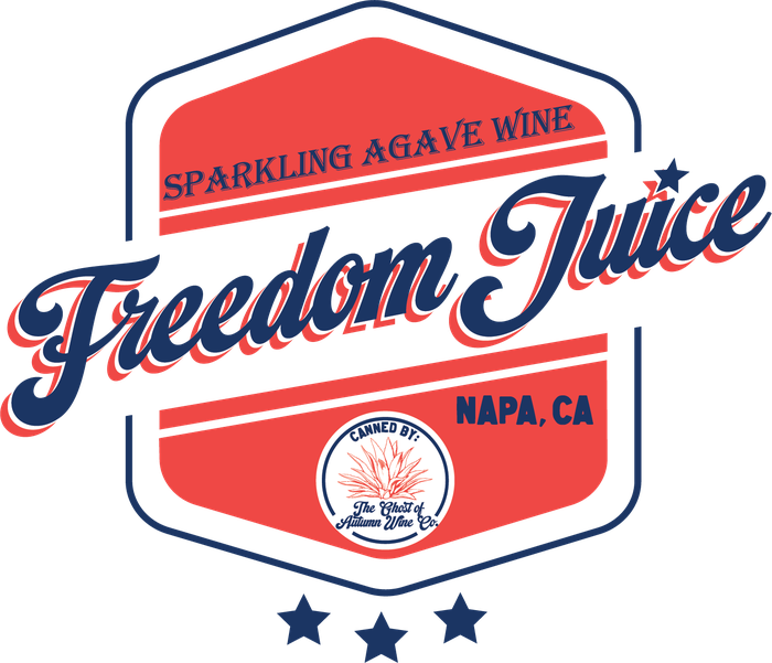 Freedom Juice badge — sparkling agave wine, Napa, CA, canned by The Ghost of Autumn Wine Co.
