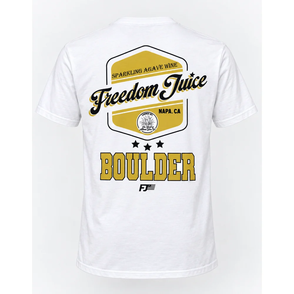 Freedom Juice Boulder City Series tee, white, back print, back