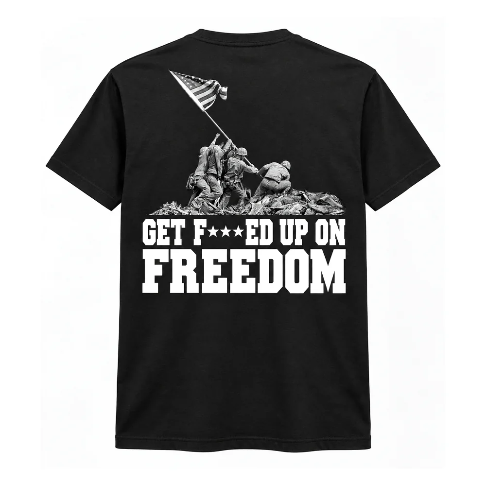 Raising the Flag Iwo Jima tee, black, back print