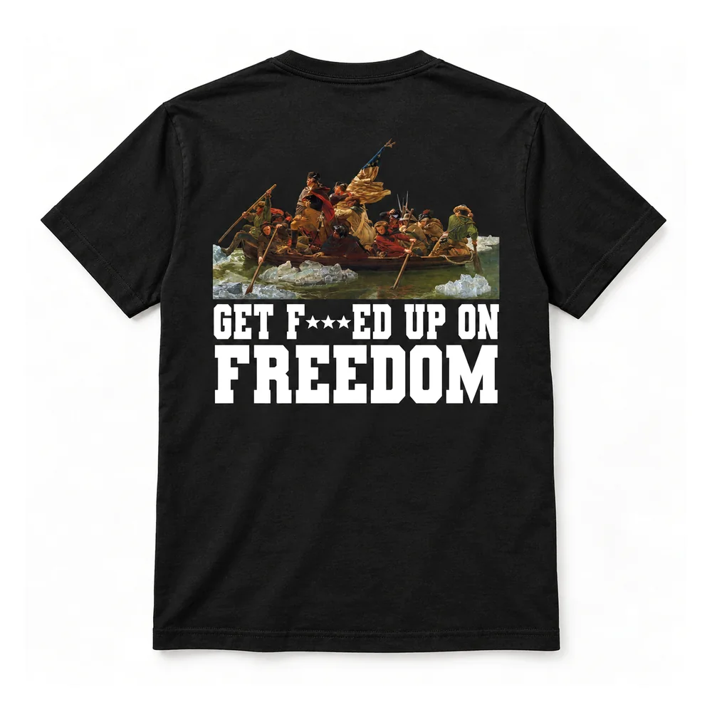 Washington Crossing the Delaware tee, black, back print